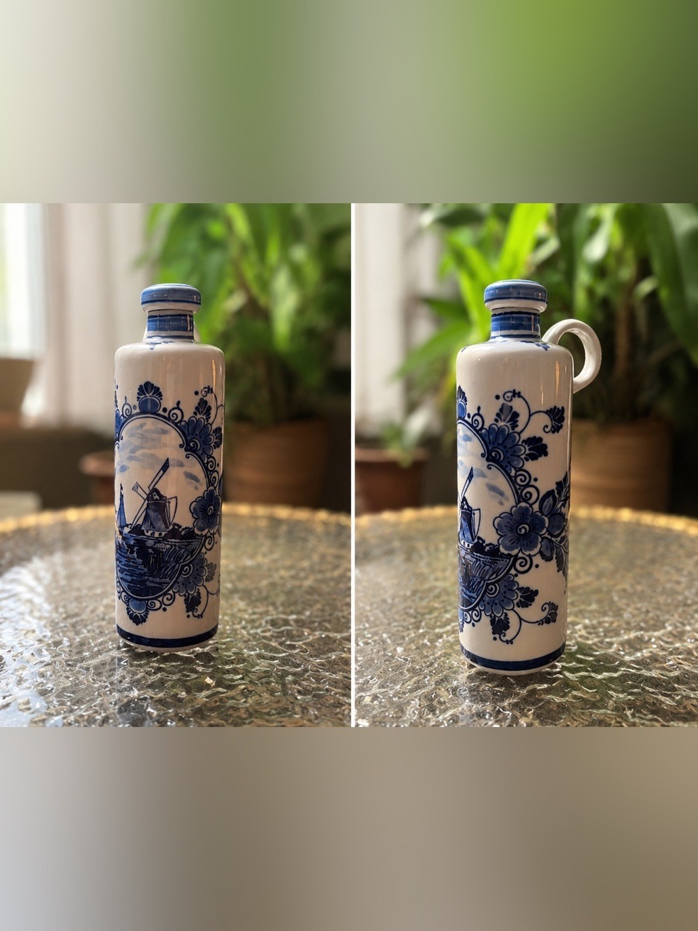 Vintage Delft Blue Oil & Vinegar Bottle – ELESVA Holland Hand-Painted Windmill